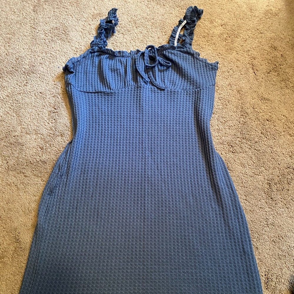 Baby Blue Waffle Knit Shein Dress